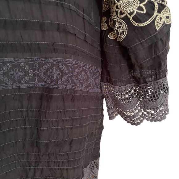 Johnny Was Black Dress Size S Embroidery Lace and Pintucks Mini Country or City - Picture 11 of 13